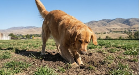 Dog digging infront of the foothills